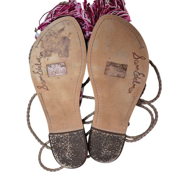 Sam Edelman Red Pink Brown Gretchen Gladiator Tassel Sandals 8 1/2 - Picture 4 of 5
